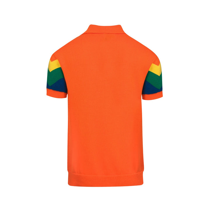 Men's orange jacquard vintage V-neck knitted polo shirt