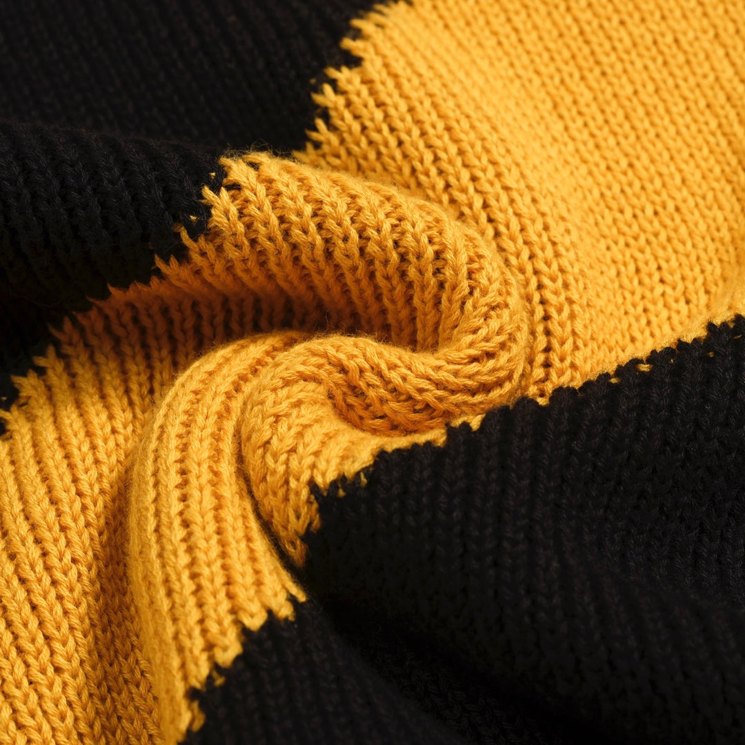 Men's black vintage graphic knit V-neck polo shirt