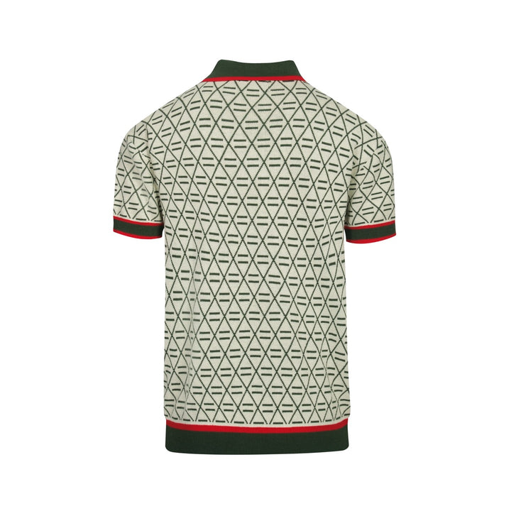Men's green vintage graphic embroidered V-neck polo shirt