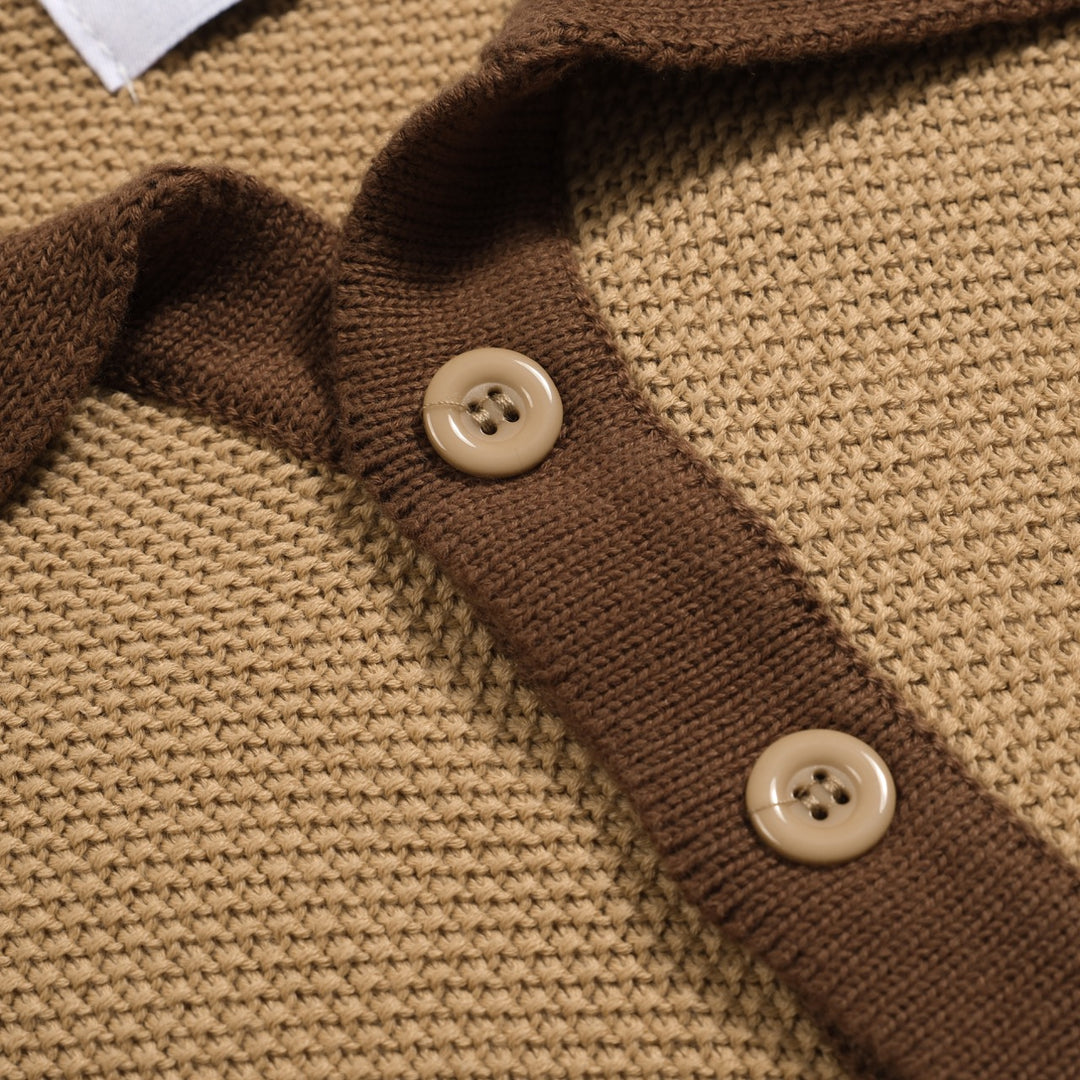 Heren kaki retro textuur bijpassende kleur gebreide poloshirt