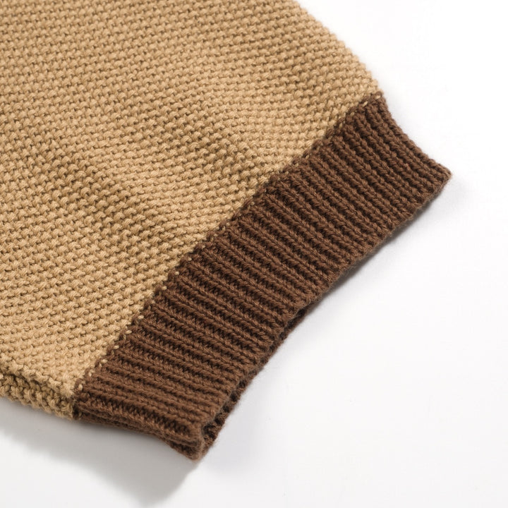 Heren kaki retro textuur bijpassende kleur gebreide poloshirt