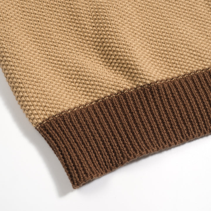 Heren kaki retro textuur bijpassende kleur gebreide poloshirt