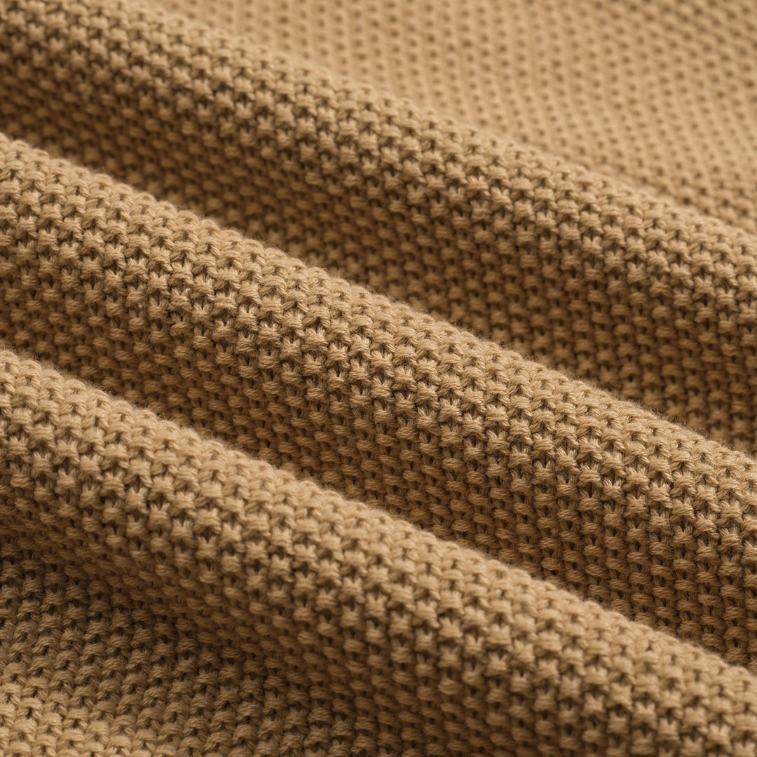 Heren kaki retro textuur bijpassende kleur gebreide poloshirt