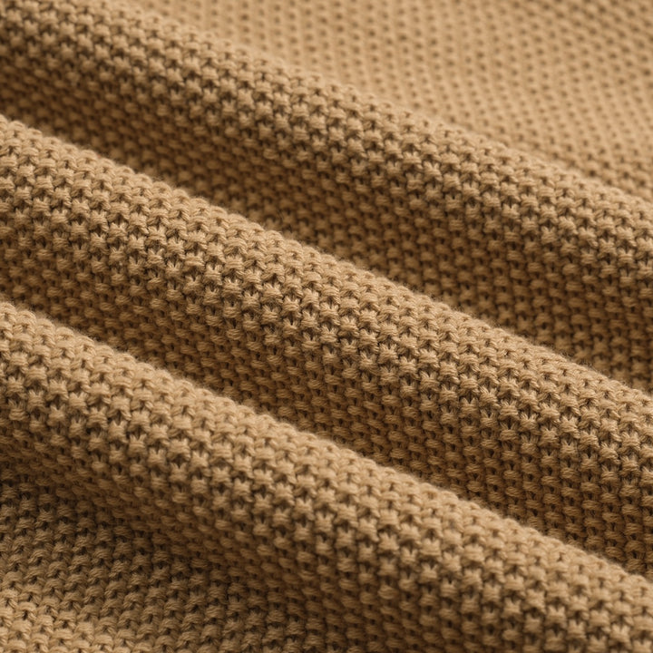 Heren kaki retro textuur bijpassende kleur gebreide poloshirt