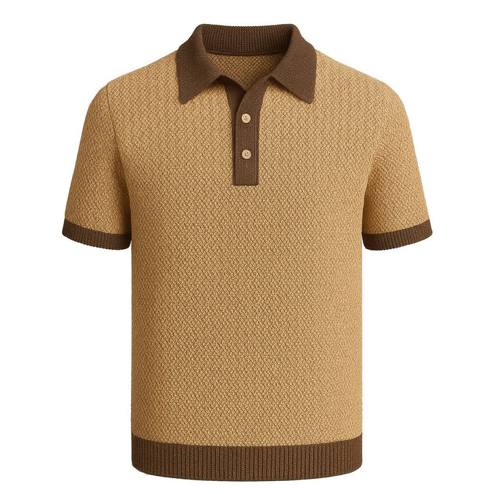 Heren kaki retro textuur bijpassende kleur gebreide poloshirt
