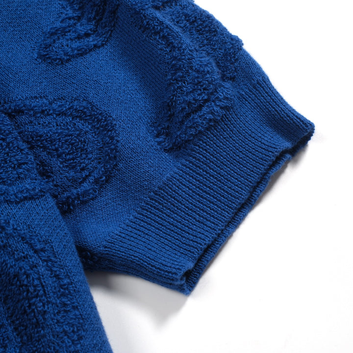 Men's dark blue textured V-neck knitted casual cardigan
