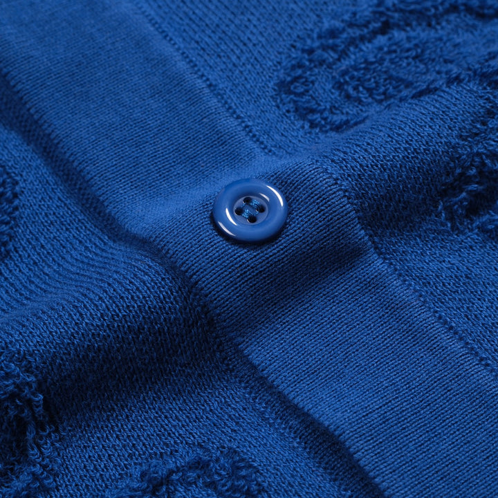Men's dark blue textured V-neck knitted casual cardigan