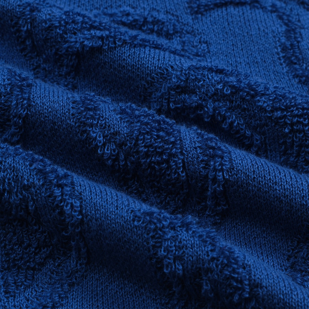 Men's dark blue textured V-neck knitted casual cardigan