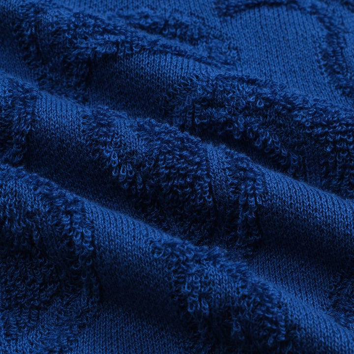 Men's dark blue textured V-neck knitted casual cardigan