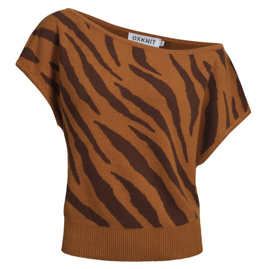 Women's striped jacquard slant shoulder T-shirt - Short Size
