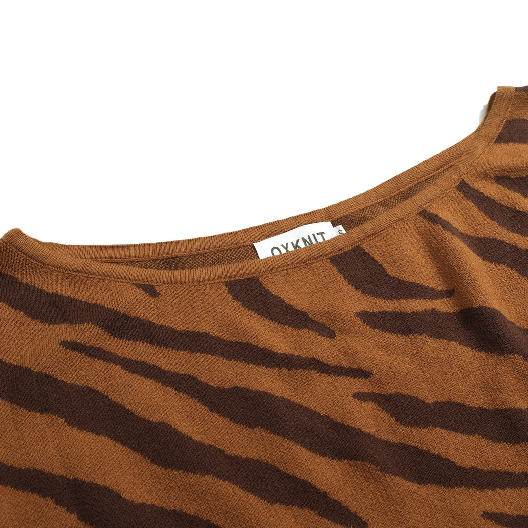 Women's striped jacquard slant shoulder T-shirt - Short Size
