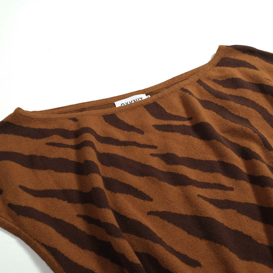 Women's striped jacquard slant shoulder T-shirt - Short Size
