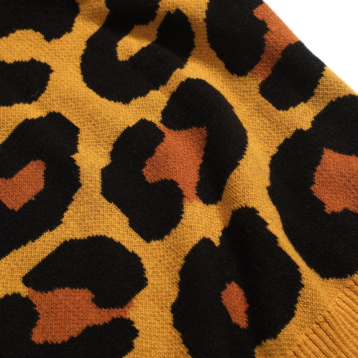 Women's leopard print knit slant shoulder T-shirt - Short Size