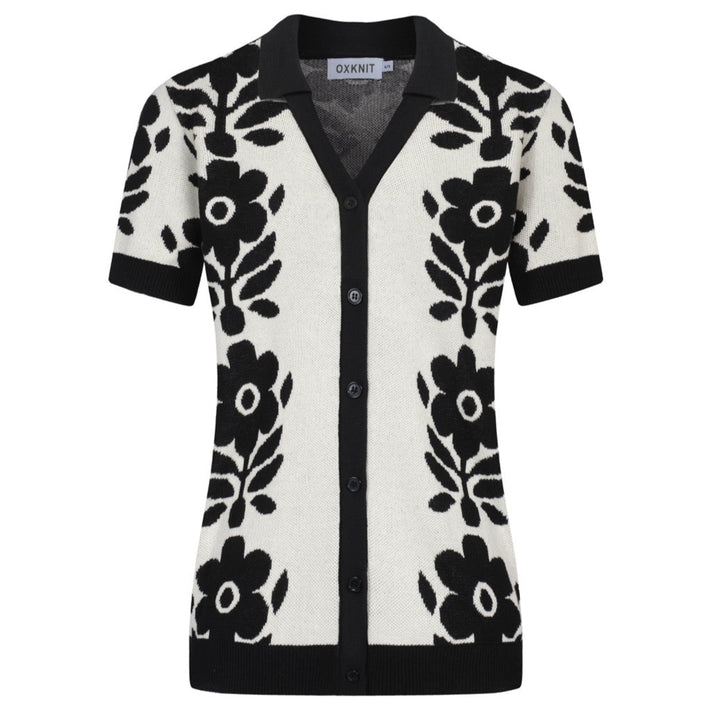 Gilet jacquard floral vintage décontracté noir femme