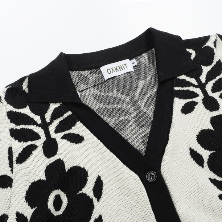 Gilet jacquard floral vintage décontracté noir femme