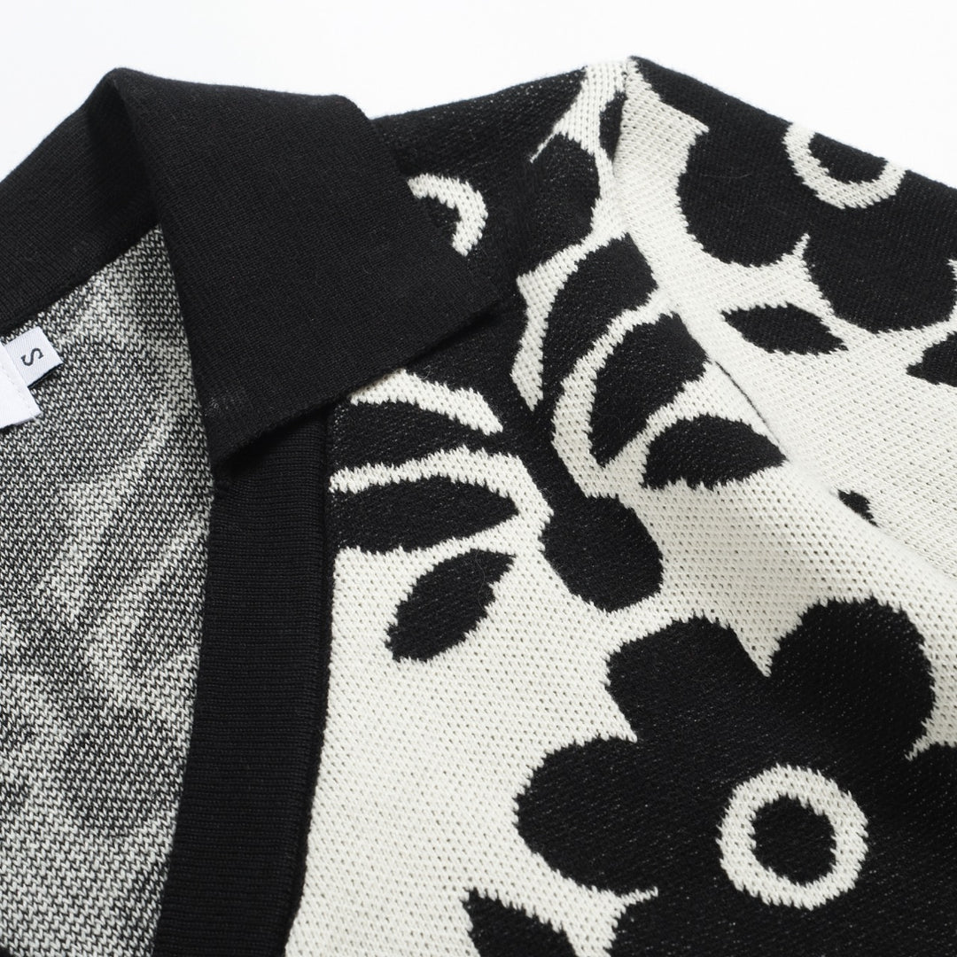 Gilet jacquard floral vintage décontracté noir femme