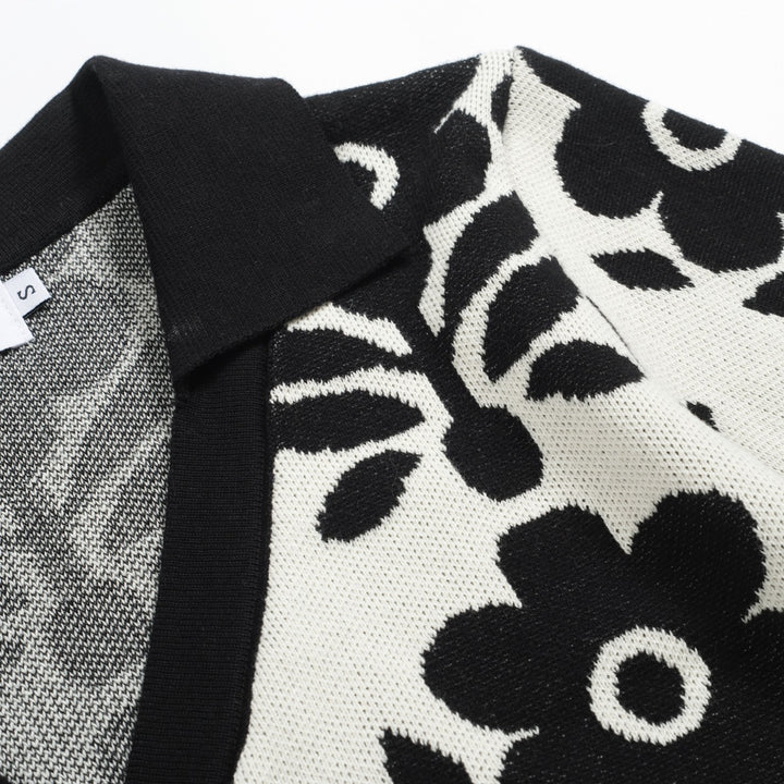 Gilet jacquard floral vintage décontracté noir femme