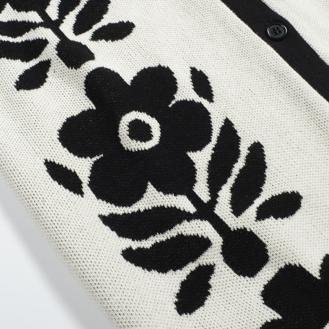 Gilet jacquard floral vintage décontracté noir femme