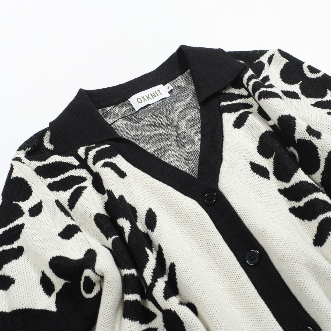 Women's black casual vintage floral jacquard cardigan – OXKnit