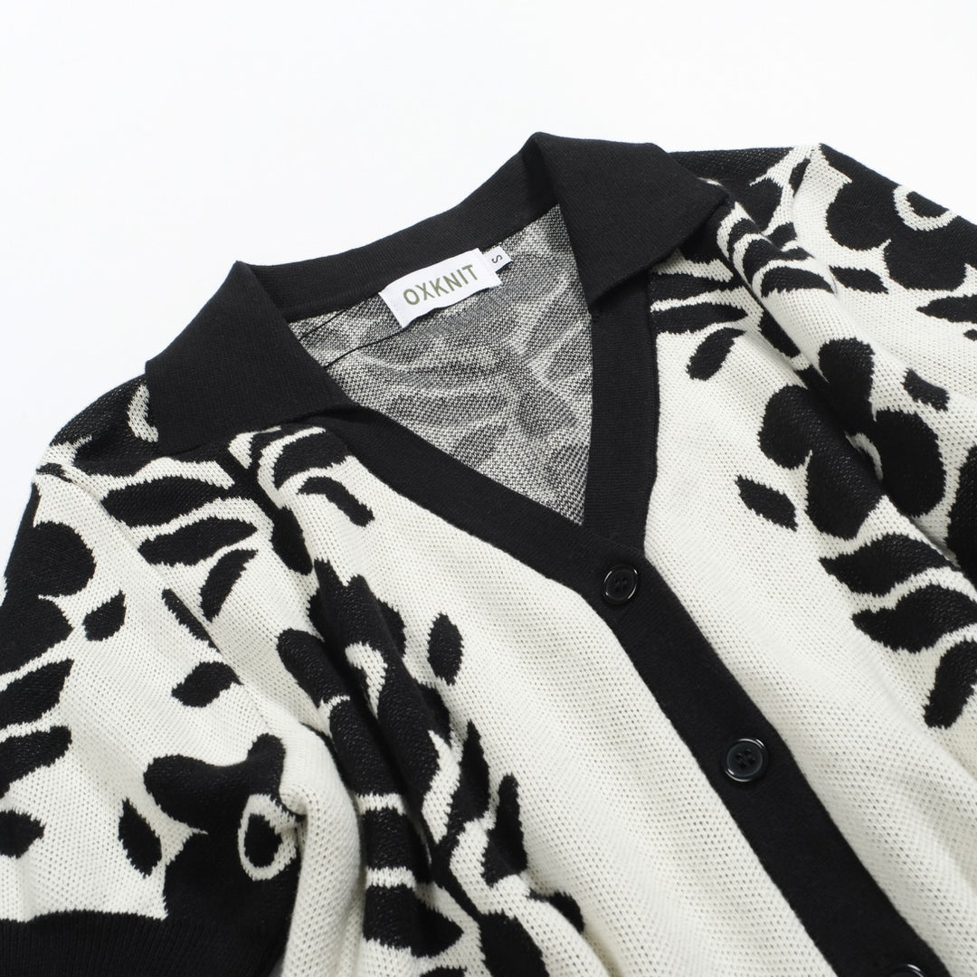 Zwart, casual vintage jacquardvest met bloemenjacquard voor dames – OXKnit, image size:1080x1080