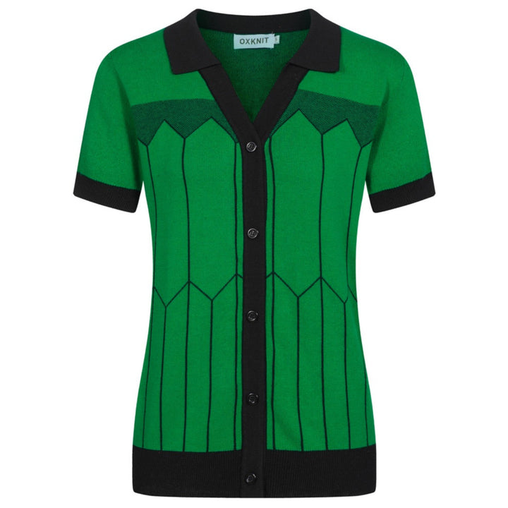 Women's green casual vintage graphic knitted cardigan
