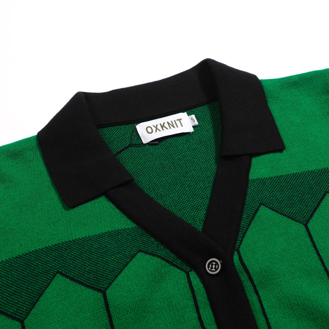 Women's green casual vintage graphic knitted cardigan