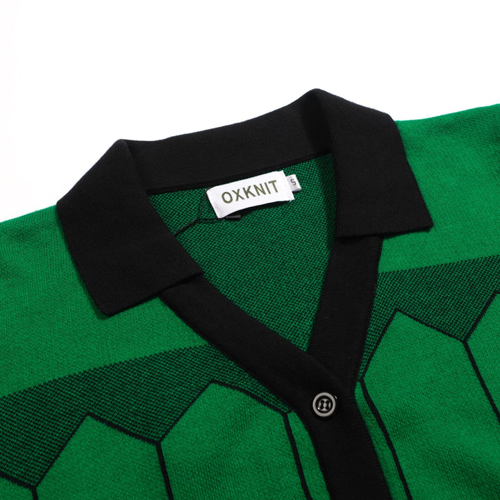 Women's green casual vintage graphic knitted cardigan