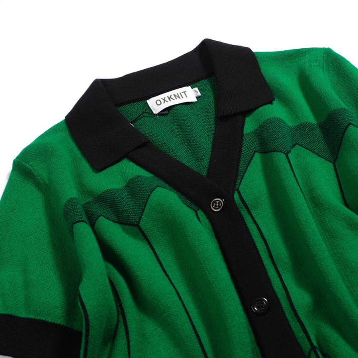 Women's green casual vintage graphic knitted cardigan