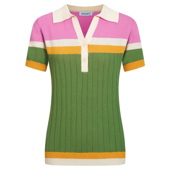 Women's green parquet jacquard knit polo shirt