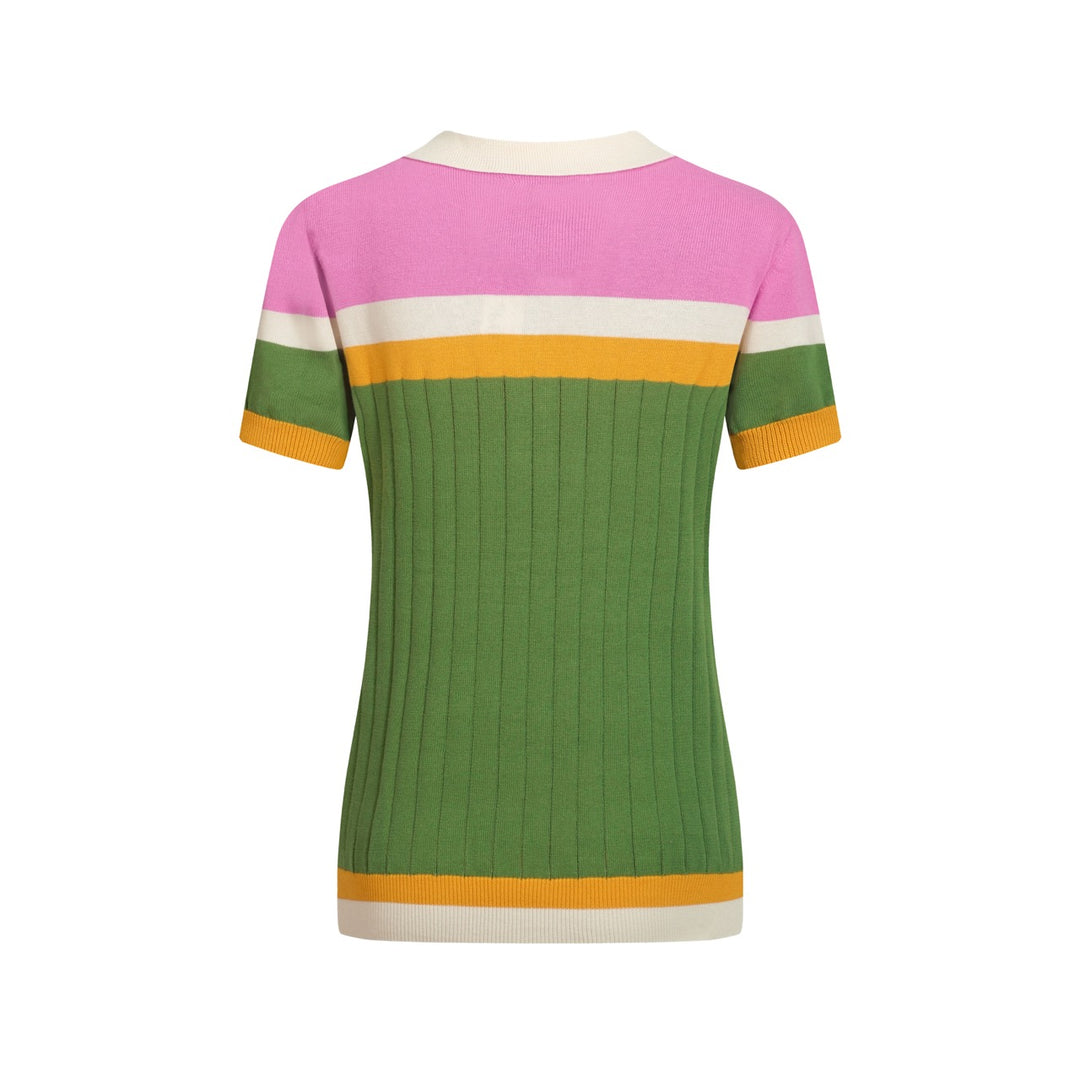Women's green parquet jacquard knit polo shirt