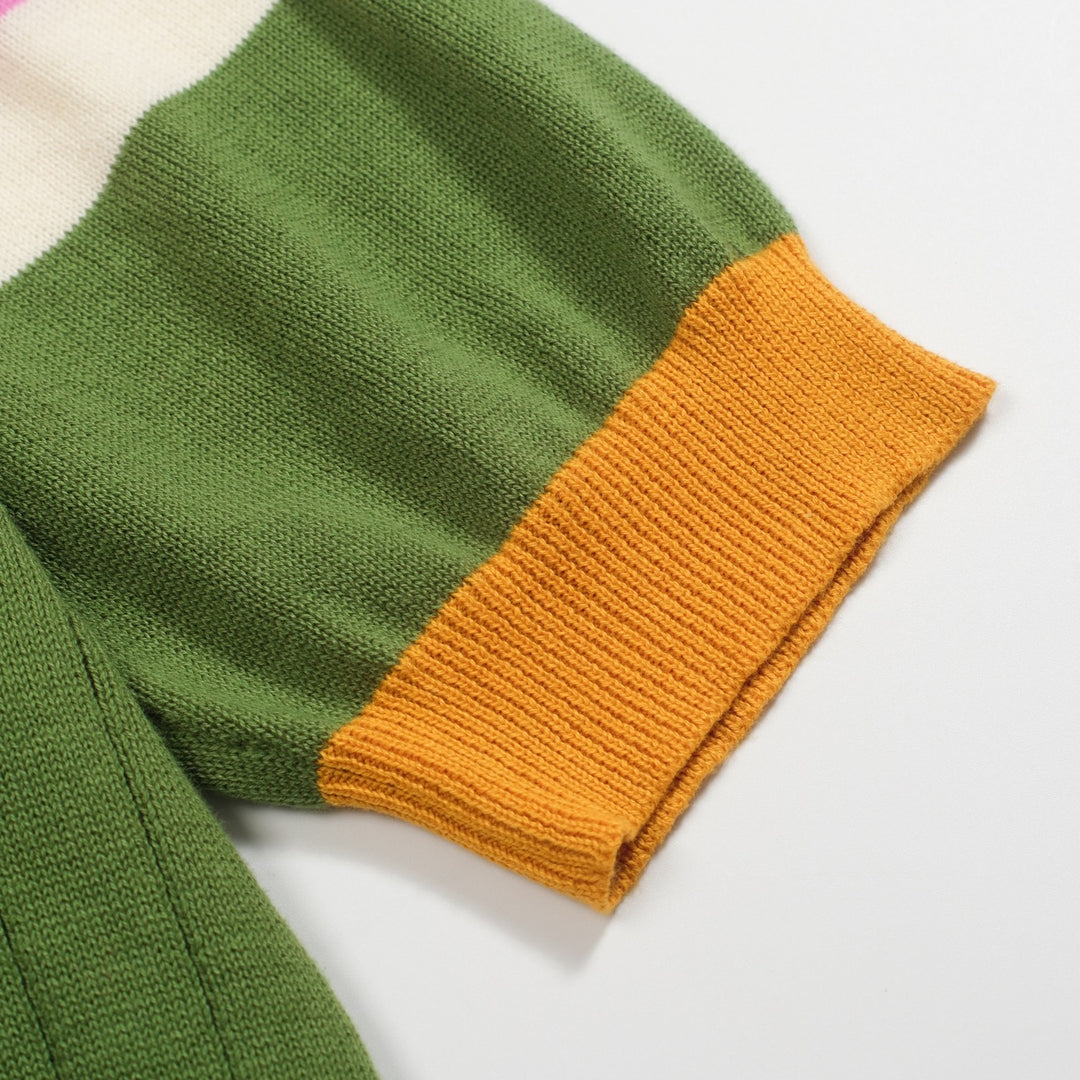 Women's green parquet jacquard knit polo shirt
