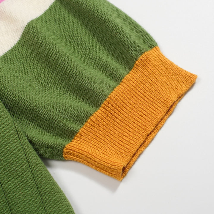 Women's green parquet jacquard knit polo shirt
