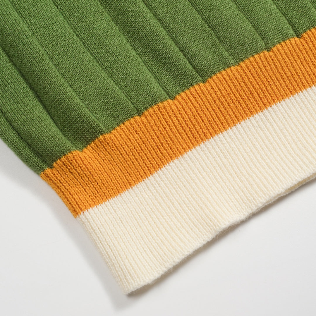 Women's green parquet jacquard knit polo shirt