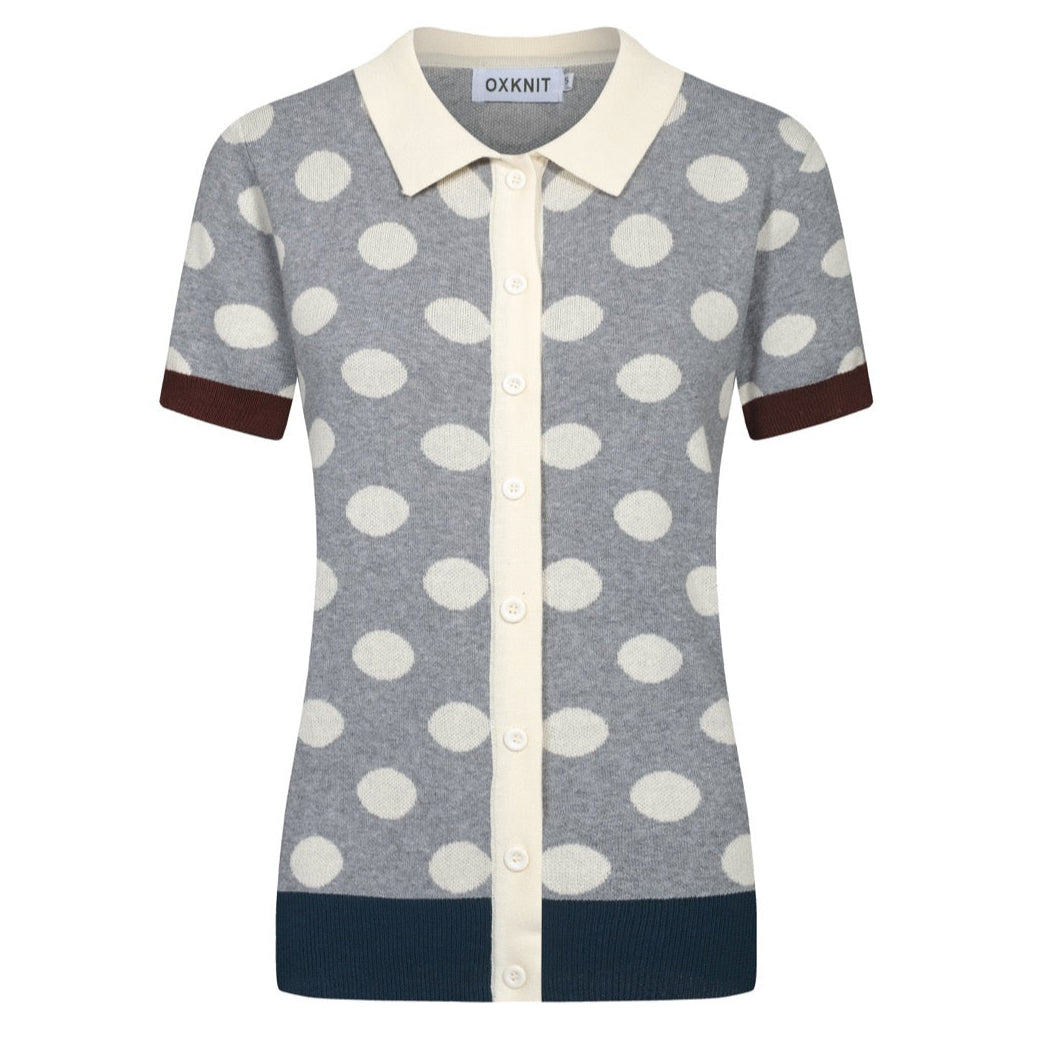 Women's gray polka dot casual jacquard cardigan