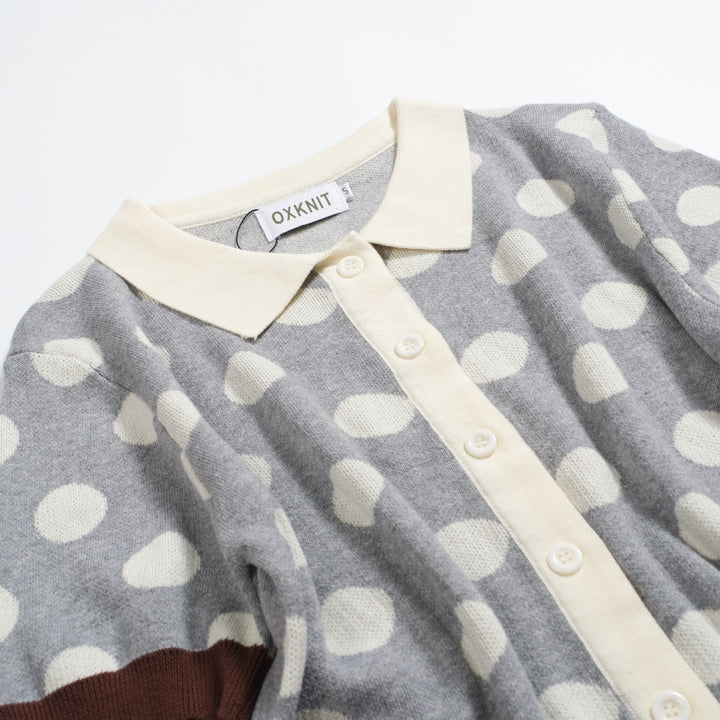 Women's gray polka dot casual jacquard cardigan