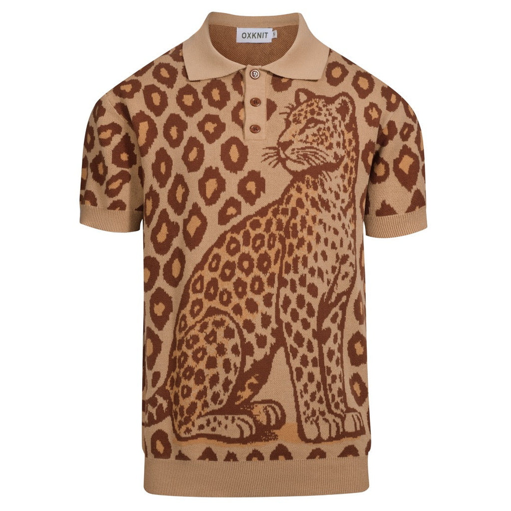 LEOPARD JACQUARD KNIT POLO SHIRT【BLUE】 Leopard - Teal - Men's Polo – Byrd Gang