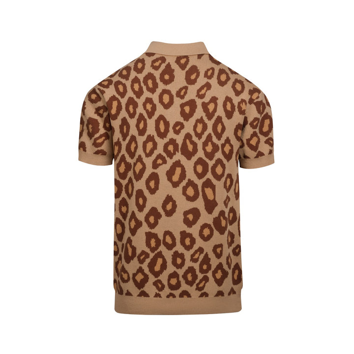 Polo de hombre de punto en jacquard con tigre y estampado de leopardo caqui