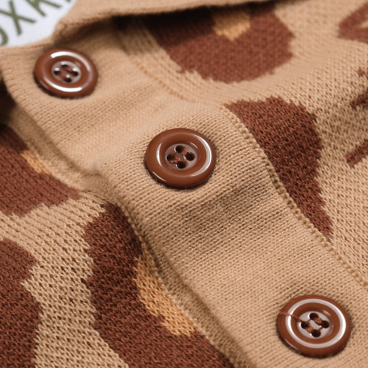 Polo de hombre de punto en jacquard con tigre y estampado de leopardo caqui