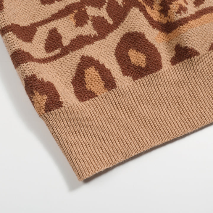 Polo de hombre de punto en jacquard con tigre y estampado de leopardo caqui