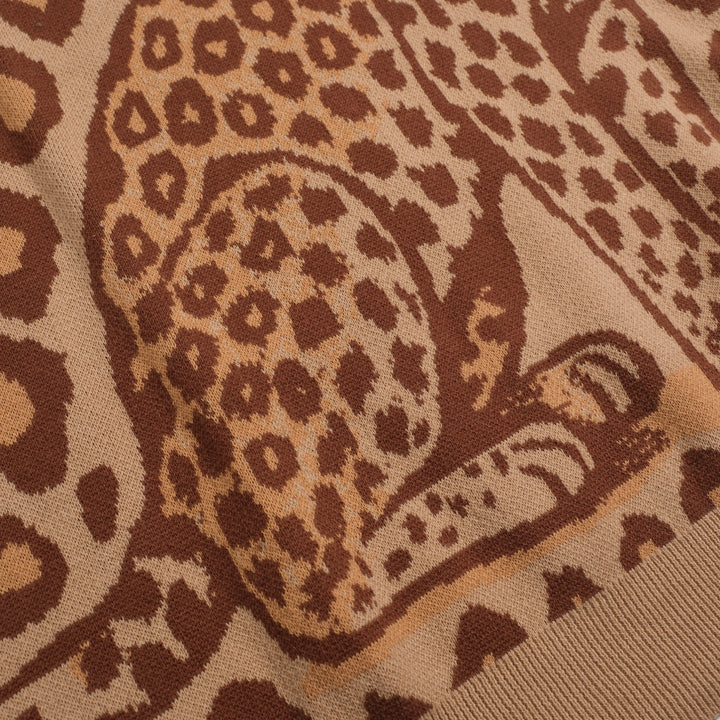 Polo de hombre de punto en jacquard con tigre y estampado de leopardo caqui