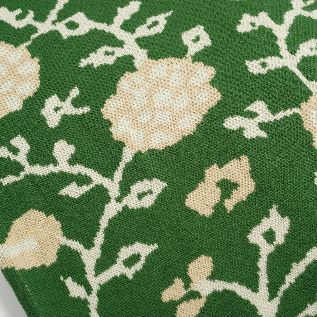 Πράσινο floral των ανδρών Jacquard V-Neck πλεκτό πουκάμισο πόλο