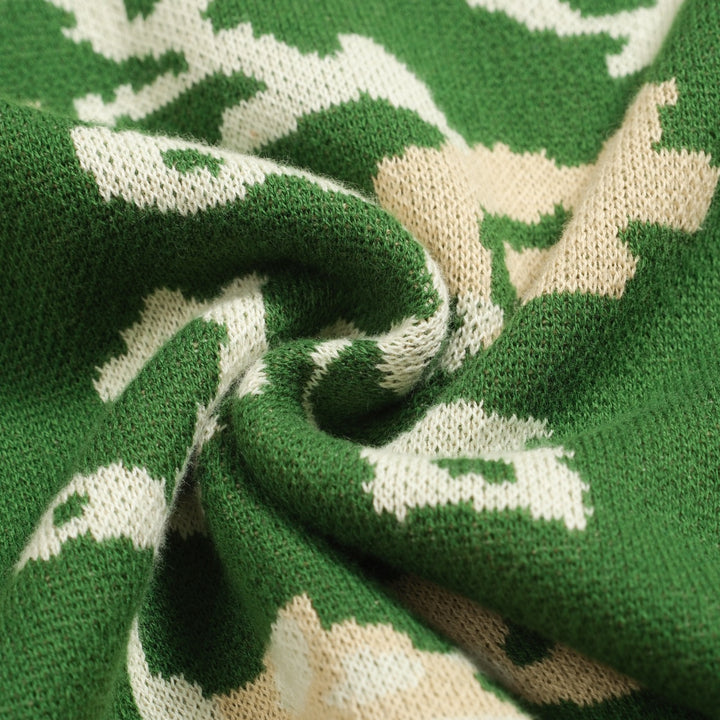 Πράσινο floral των ανδρών Jacquard V-Neck πλεκτό πουκάμισο πόλο