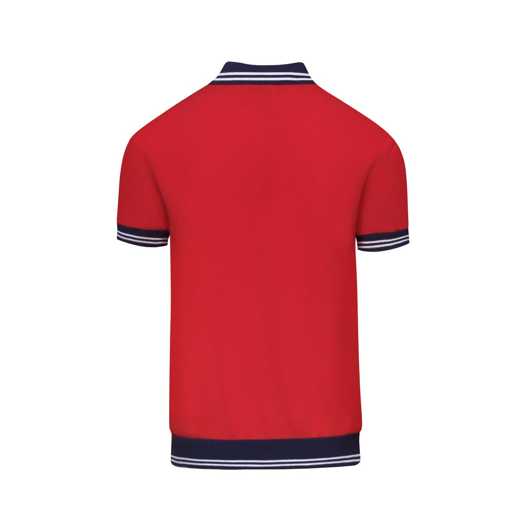 Men's red vintage knit V-neck polo shirt
