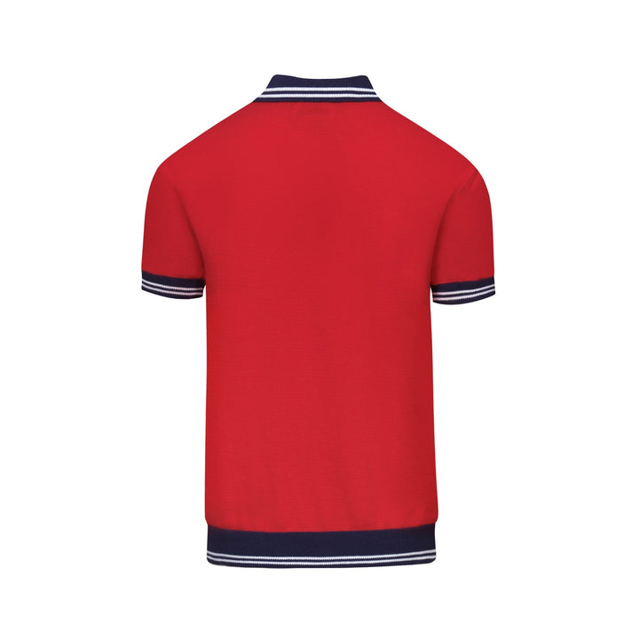 Men's red vintage knit V-neck polo shirt