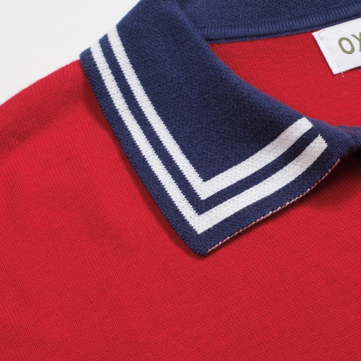 Men's red vintage knit V-neck polo shirt