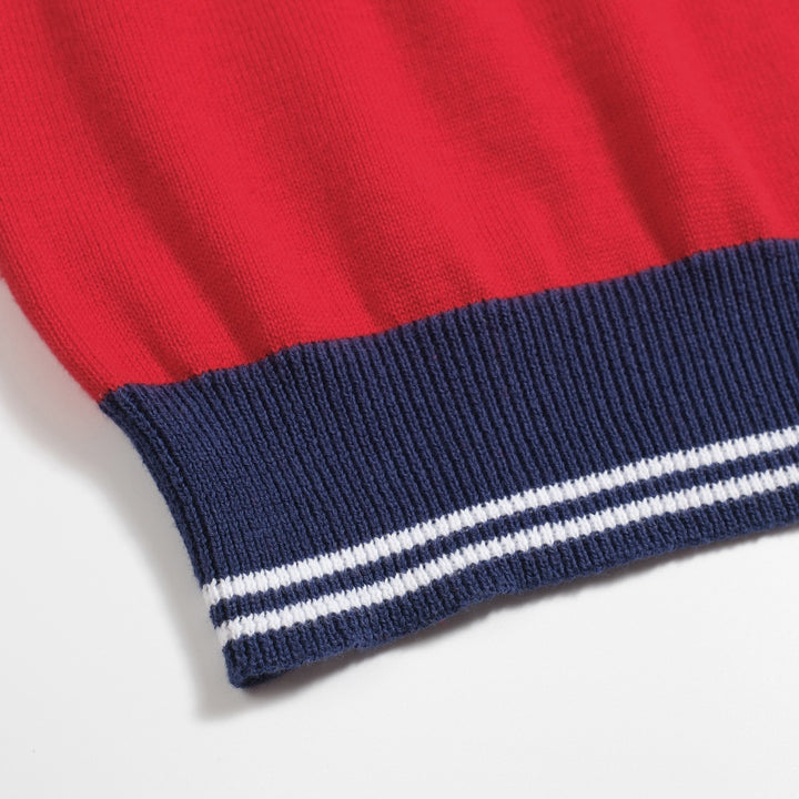 Men's red vintage knit V-neck polo shirt