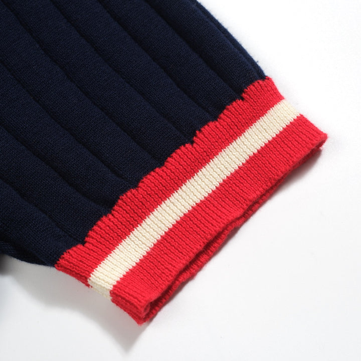 Men's navy blue vintage knit V-neck polo shirt