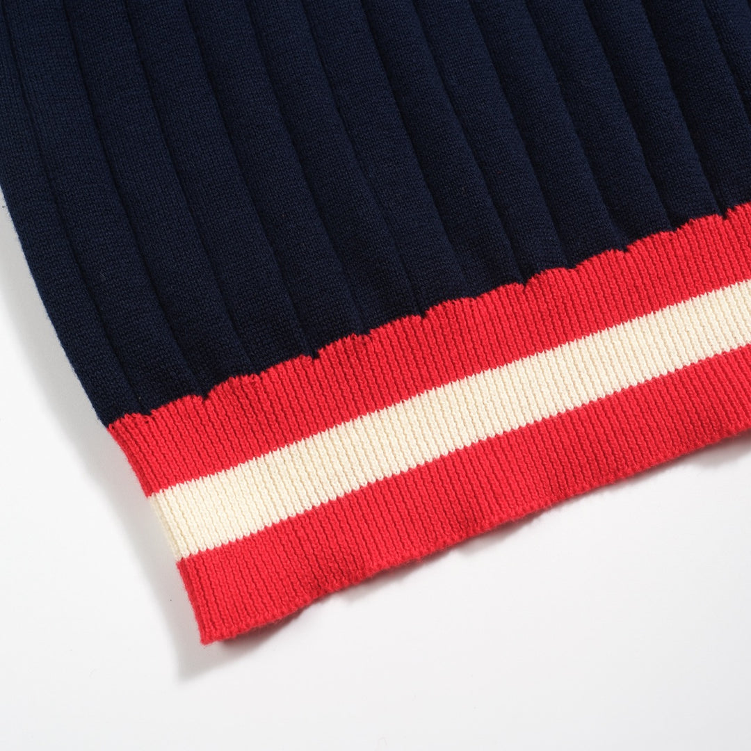 Men's navy blue vintage knit V-neck polo shirt
