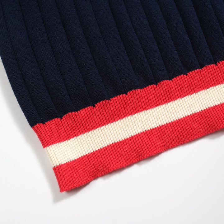 Men's navy blue vintage knit V-neck polo shirt
