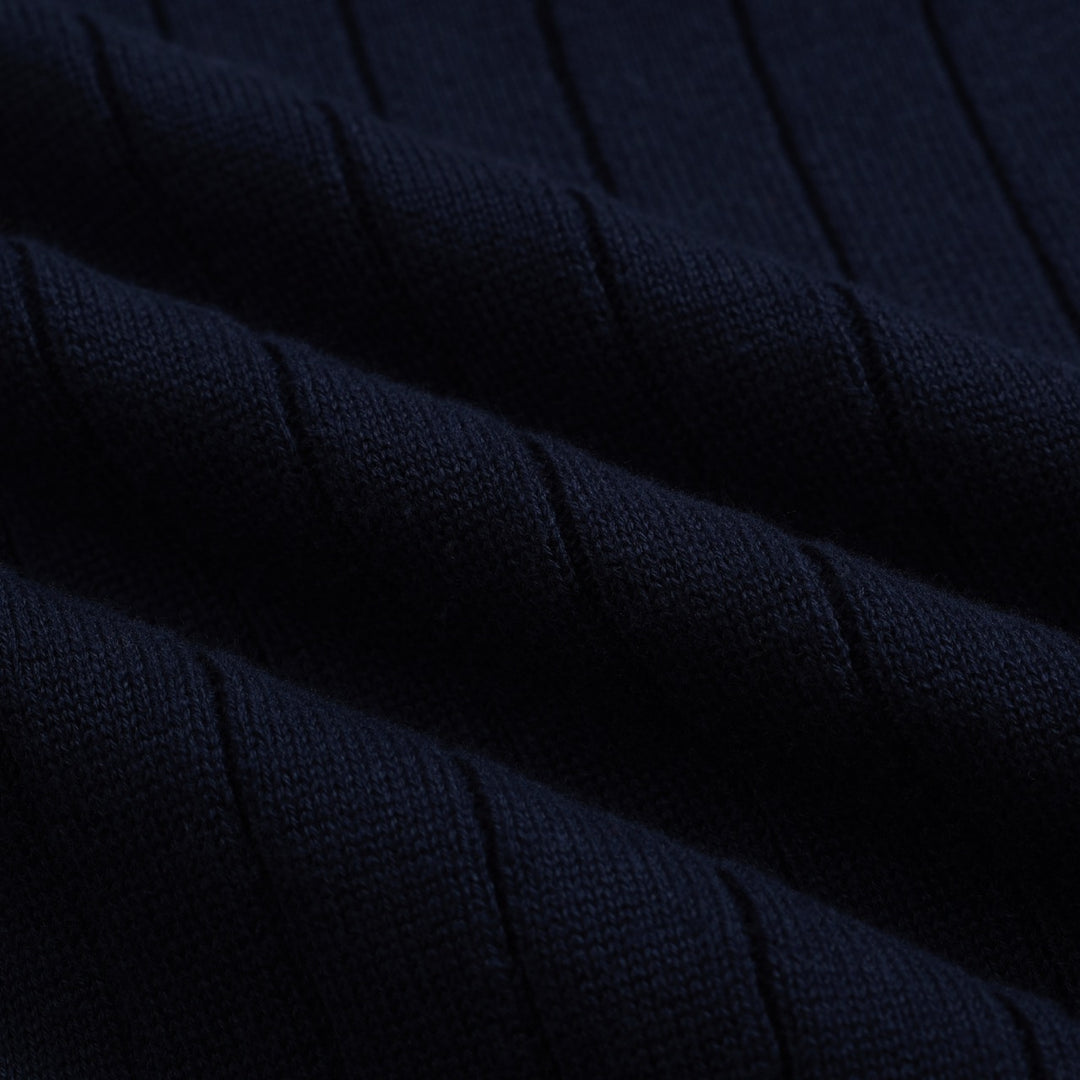 Men's navy blue vintage knit V-neck polo shirt